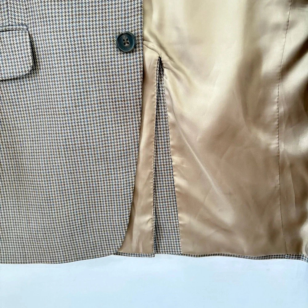 Lauren‎ Ralph Lauren Mens Houndstooth Blazer Tan Brown Blue Sport Coat 2 Button